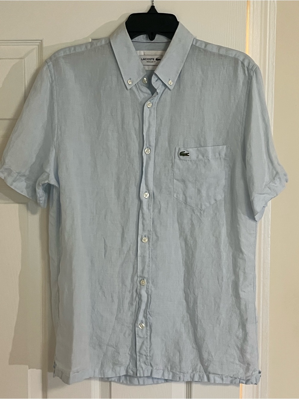 Lacoste Men’s Pale Blue Short Sleeve Button-Down Shirt